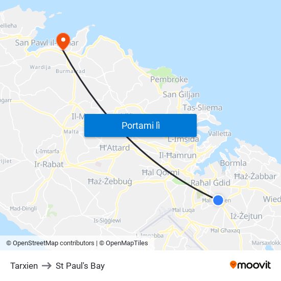 Tarxien to St Paul's Bay map