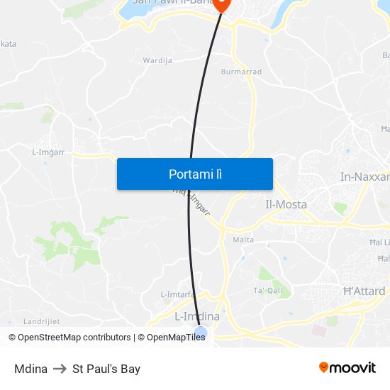 Mdina to St Paul's Bay map