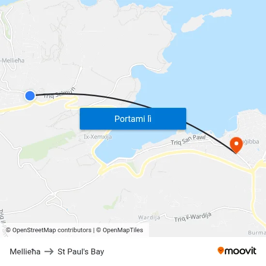 Mellieħa to St Paul's Bay map