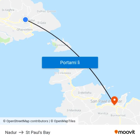 Nadur to St Paul's Bay map