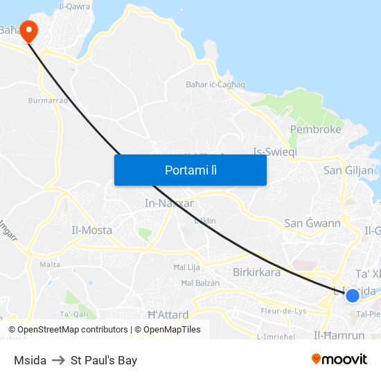 Msida to St Paul's Bay map