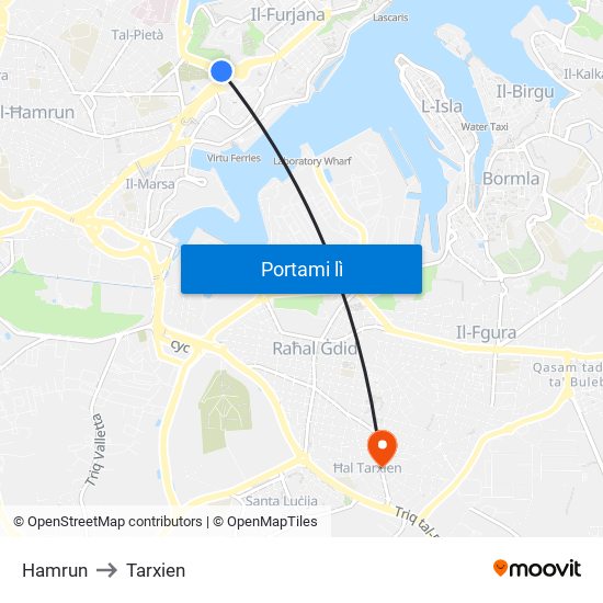 Hamrun to Tarxien map