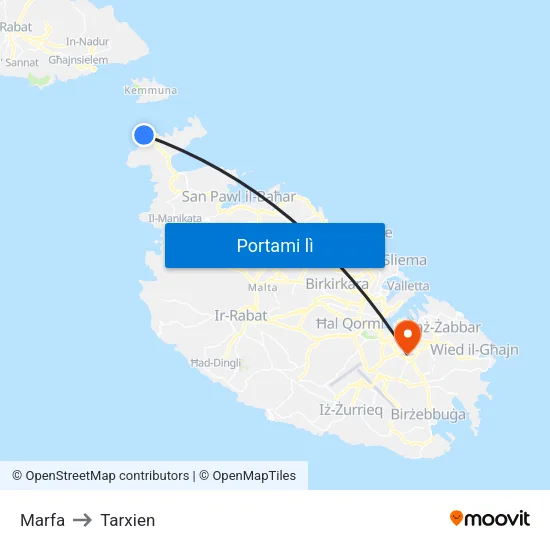Marfa to Tarxien map