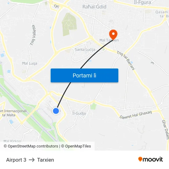 Airport 3 to Tarxien map