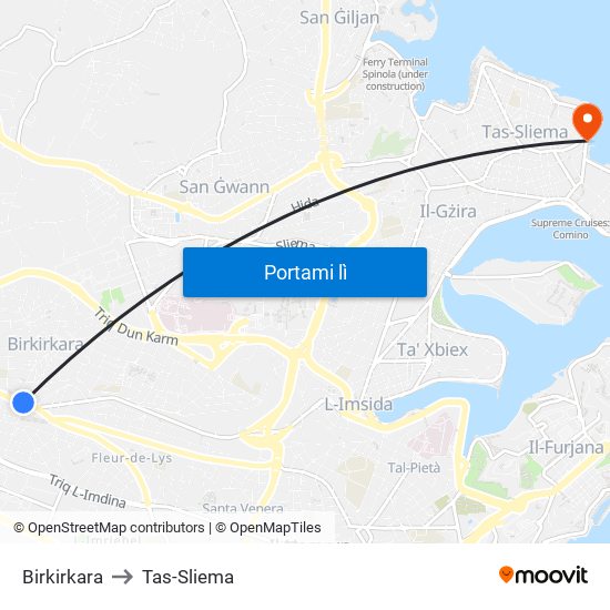 Birkirkara to Tas-Sliema map