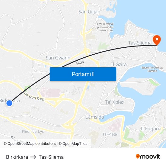 Birkirkara to Tas-Sliema map