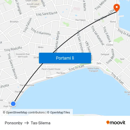 Ponsonby to Tas-Sliema map