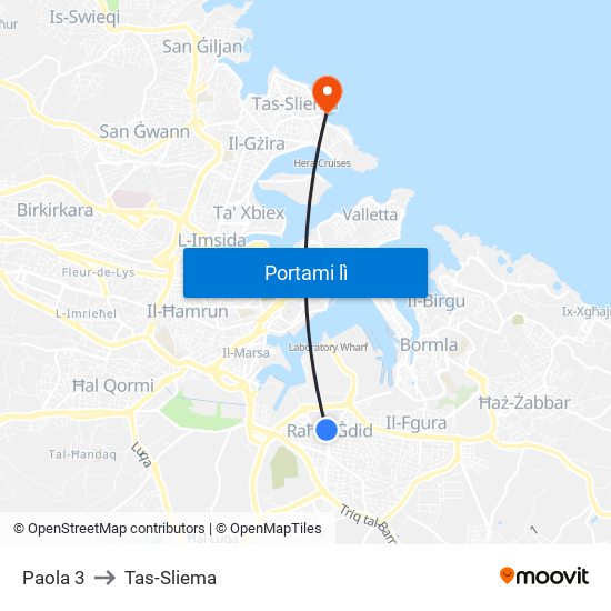 Paola 3 to Tas-Sliema map