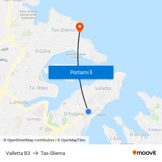 Valletta B3 to Tas-Sliema map