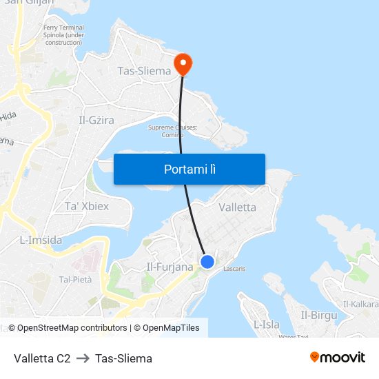Valletta C2 to Tas-Sliema map