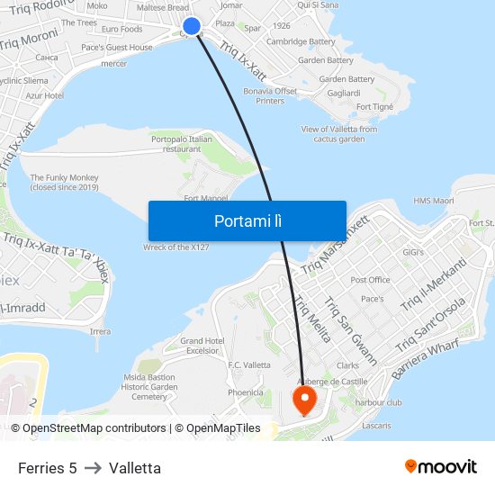 Ferries 5 to Valletta map