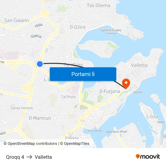 Qroqq 4 to Valletta map