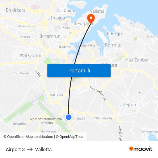 Airport 3 to Valletta map