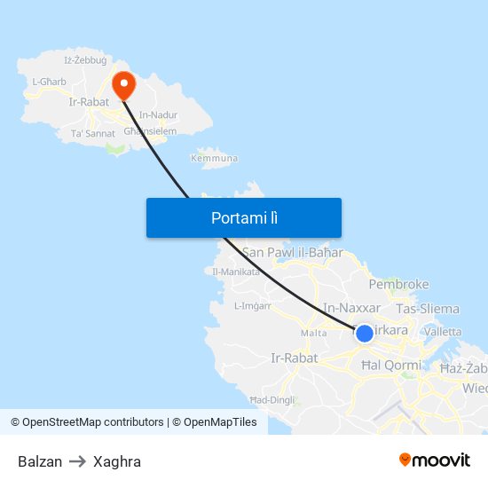 Balzan to Xaghra map