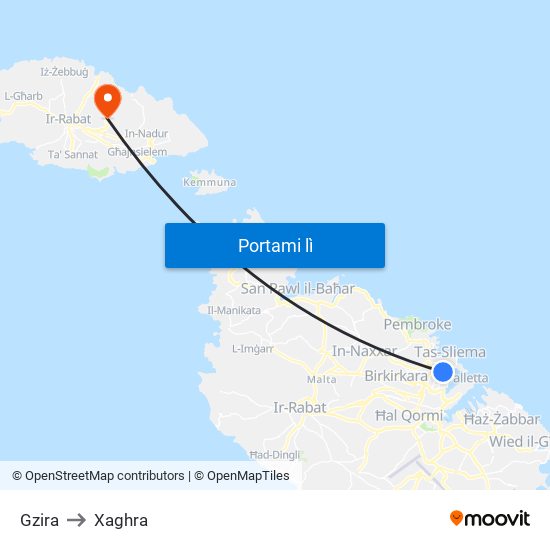 Gzira to Xaghra map