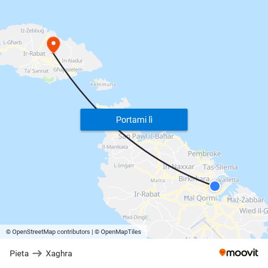 Pieta to Xaghra map