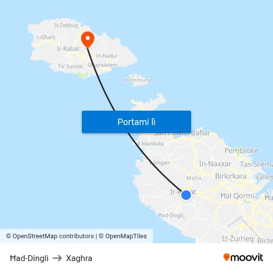 Ħad-Dingli to Xaghra map