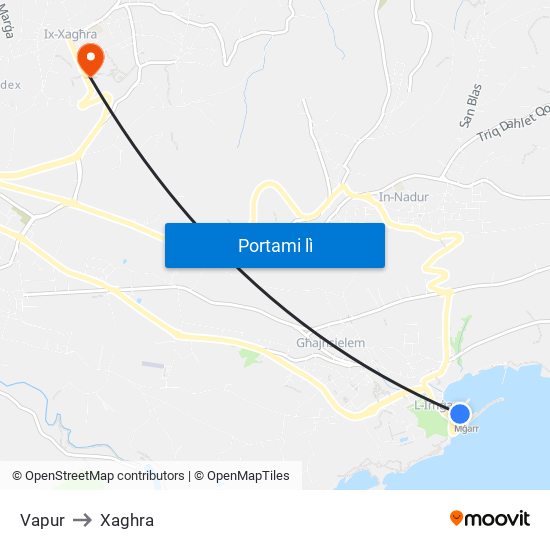 Vapur to Xaghra map