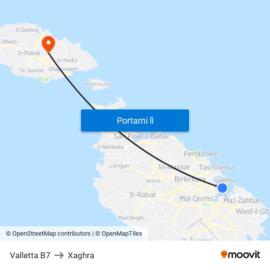 Valletta B7 to Xaghra map