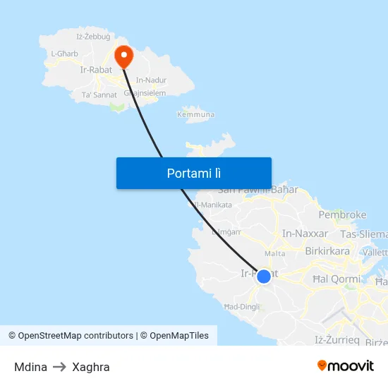 Mdina to Xaghra map