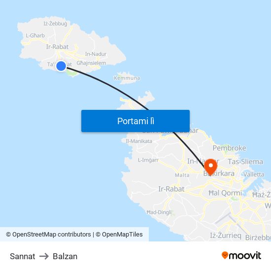 Sannat to Balzan map