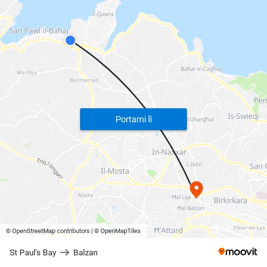 St Paul's Bay to Balzan map