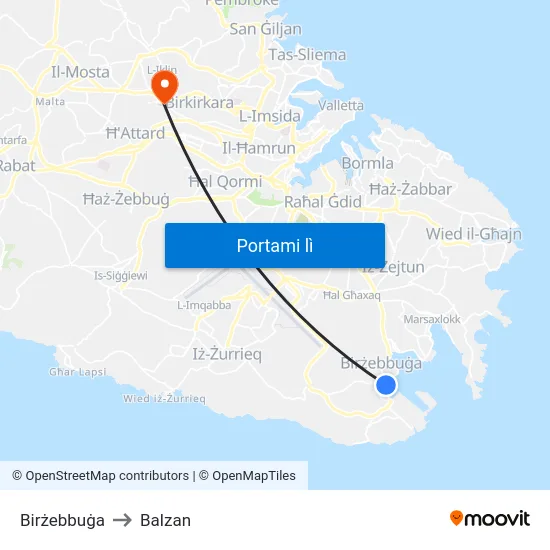 Birżebbuġa to Balzan map