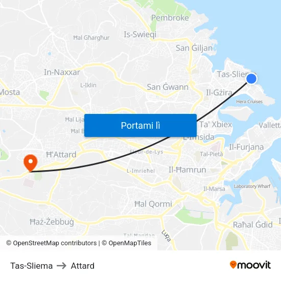 Tas-Sliema to Attard map