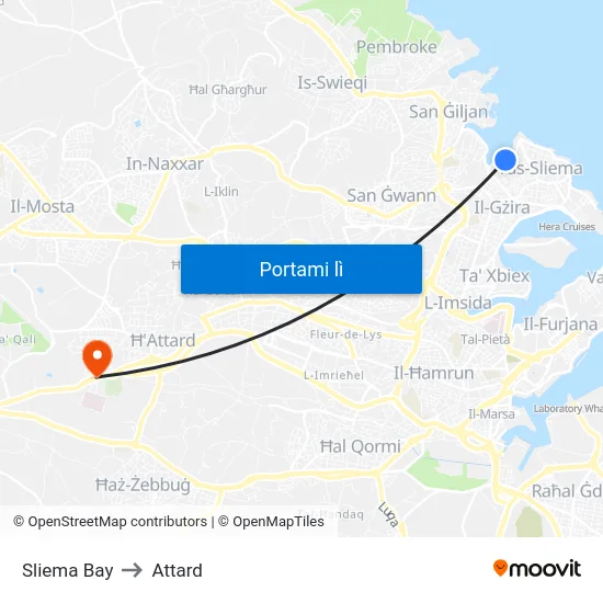 Sliema Bay to Attard map