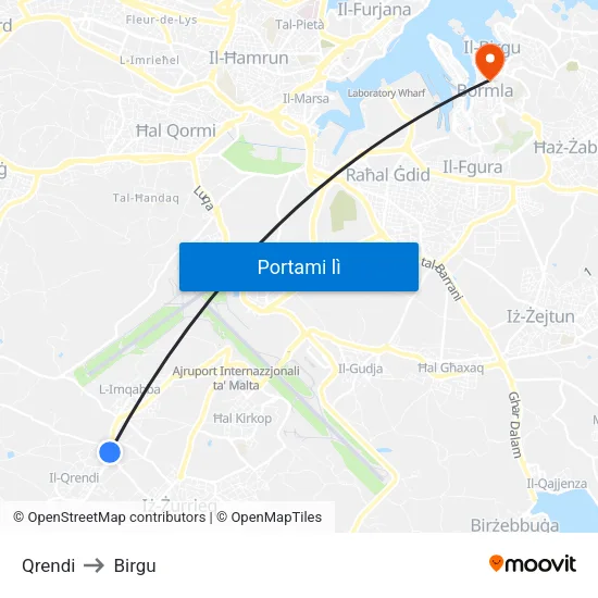 Qrendi to Birgu map