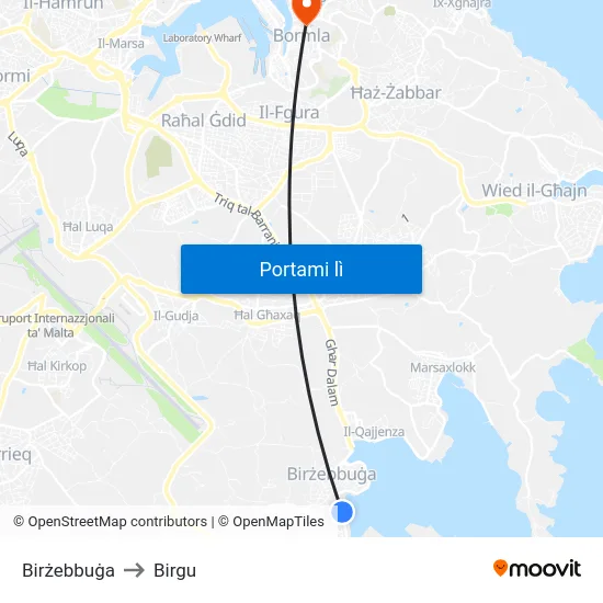 Birżebbuġa to Birgu map