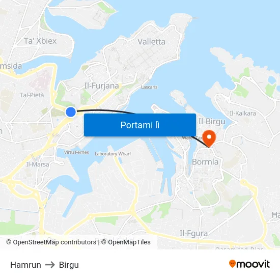 Hamrun to Birgu map