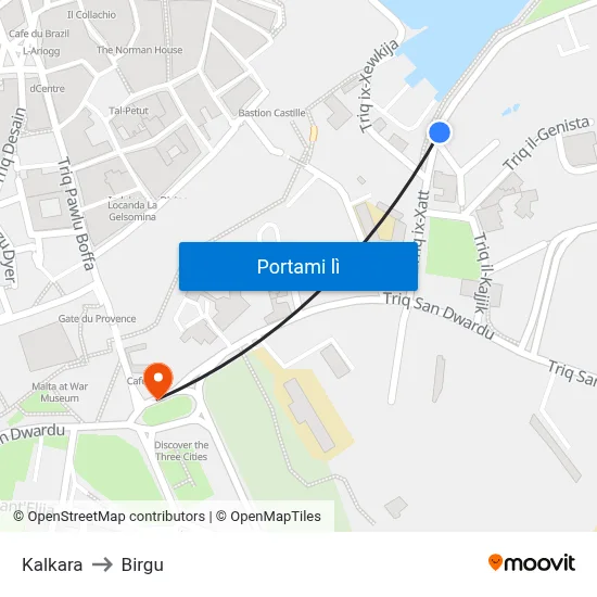 Kalkara to Birgu map
