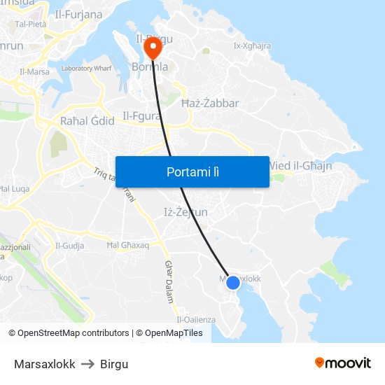Marsaxlokk to Birgu map