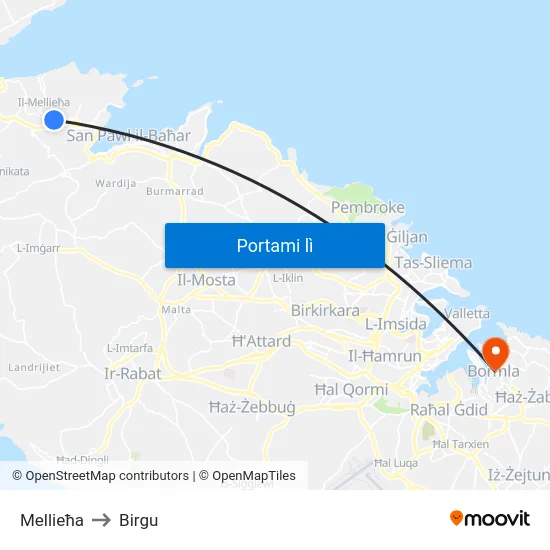 Mellieħa to Birgu map