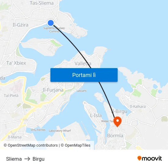 Sliema to Birgu map