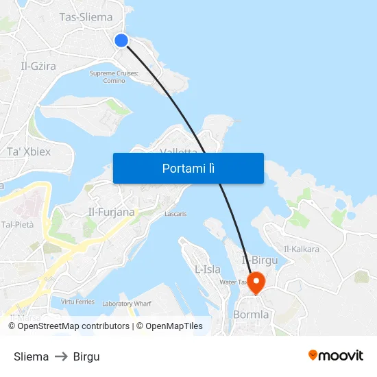 Sliema to Birgu map