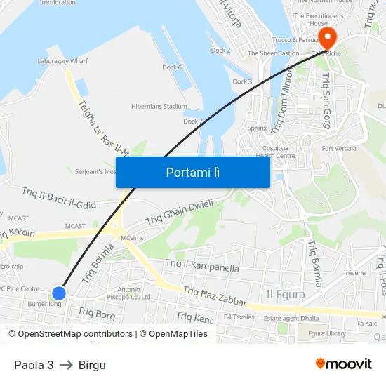 Paola 3 to Birgu map