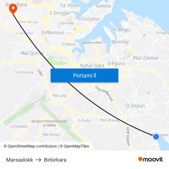 Marsaxlokk to Birkirkara map