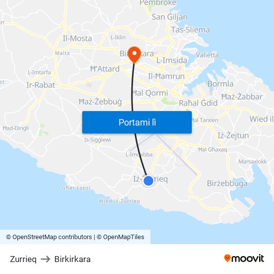 Zurrieq to Birkirkara map