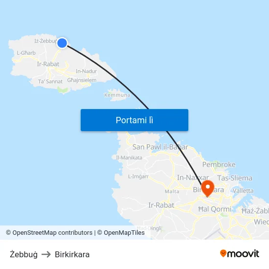 Żebbuġ to Birkirkara map