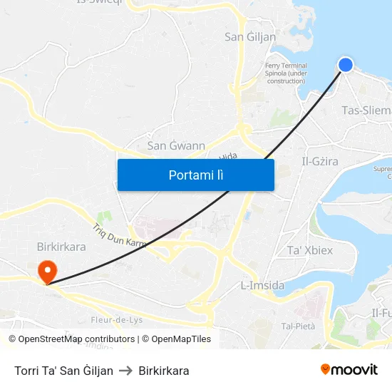 St. Julians Tower to Birkirkara map