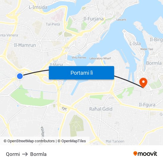 Qormi to Bormla map