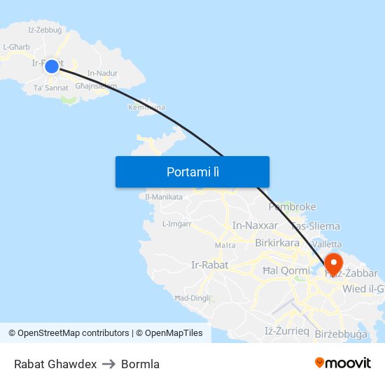 Rabat Ghawdex to Bormla map