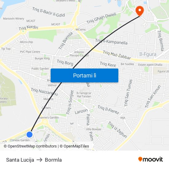 Santa Lucija to Bormla map