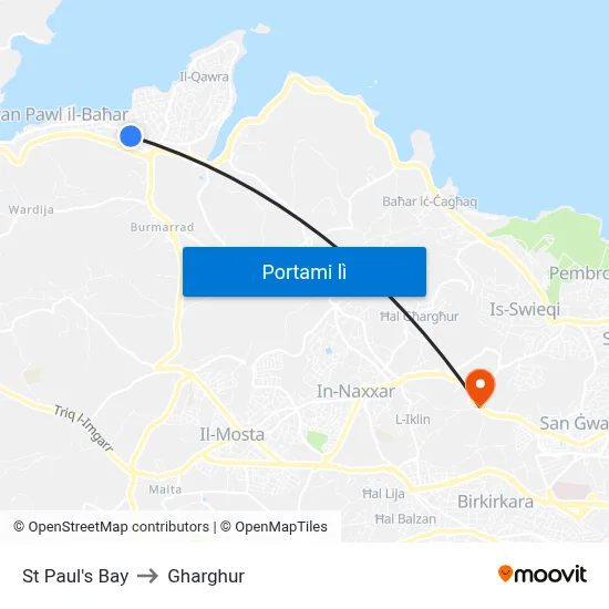 St Paul's Bay to Gharghur map