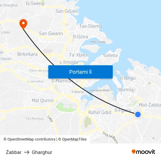 Żabbar to Gharghur map