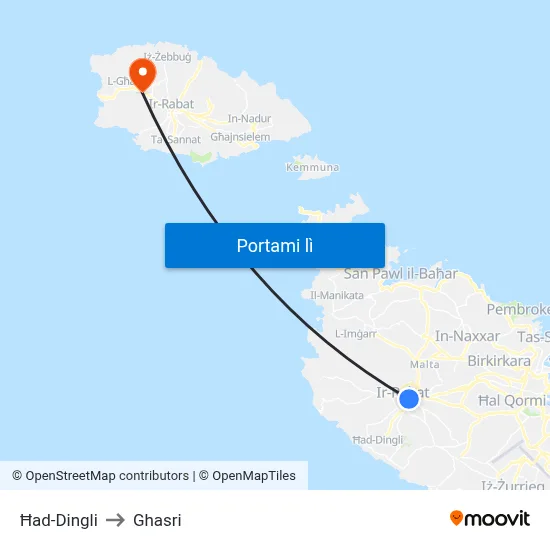 Ħad-Dingli to Ghasri map