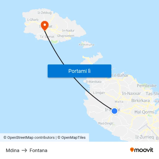 Mdina to Fontana map