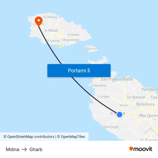 Mdina to Gharb map
